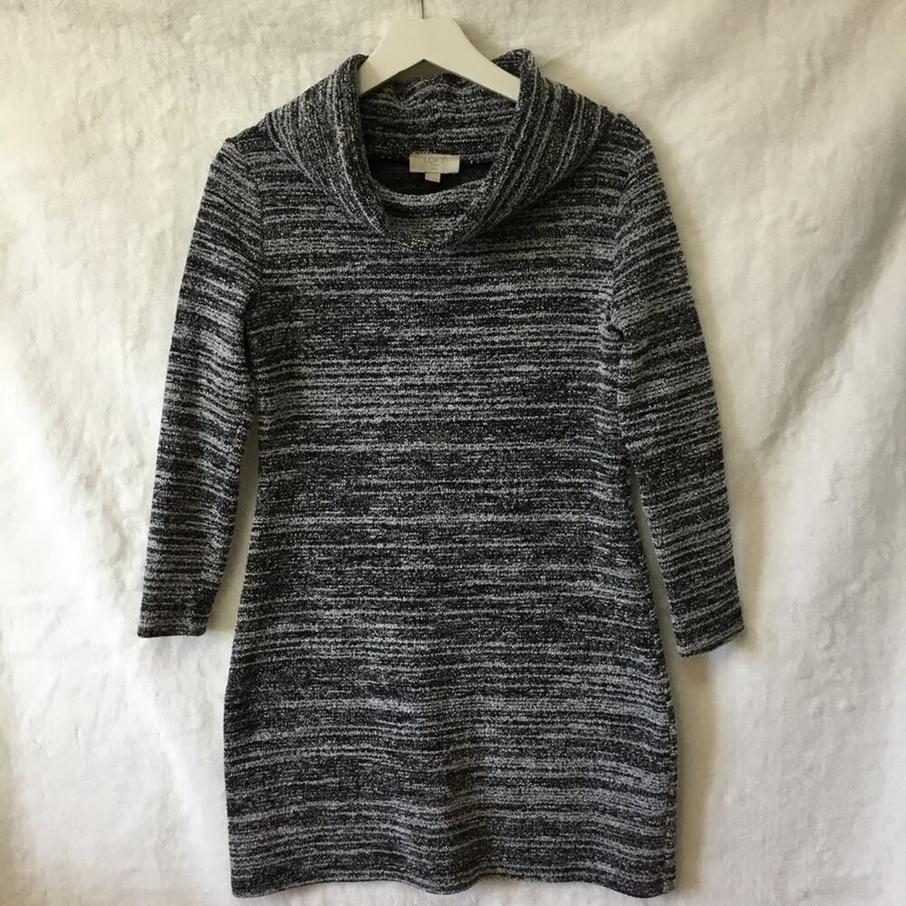 Loft Black & White Marled Cowl Neck Sweater Dress - Picture 5 of 7